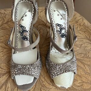 Elegant Gray Embellished Women's Heels
